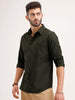 Solid Regular Fit Linen Blend Shirt | Olive