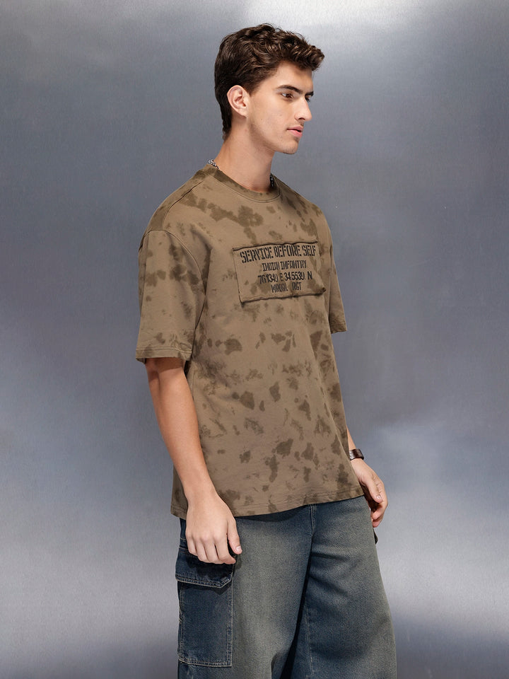 Washed effect tshirt with chest print | Olive
