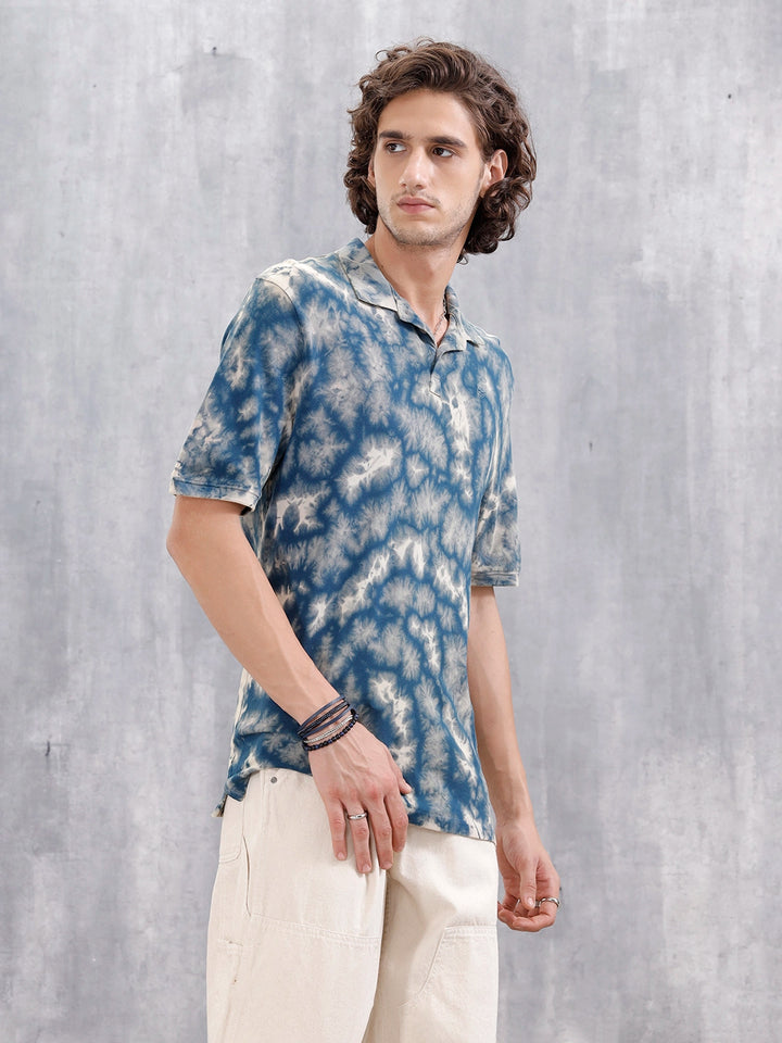 Marble Tie & Dye Comfort Fit T-Shirt  | Navy Blue