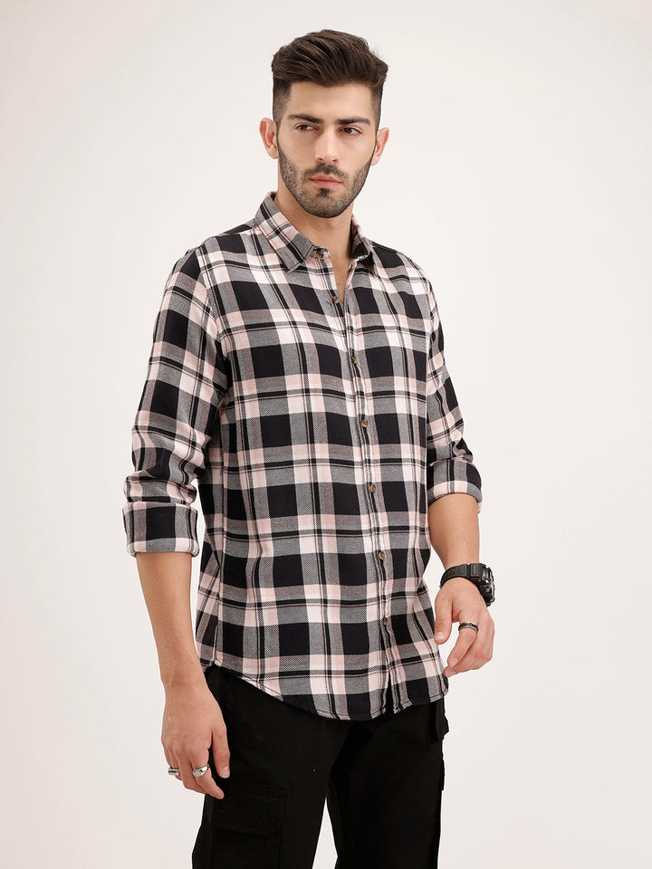 Regular Fit Checkered Shirt | Black