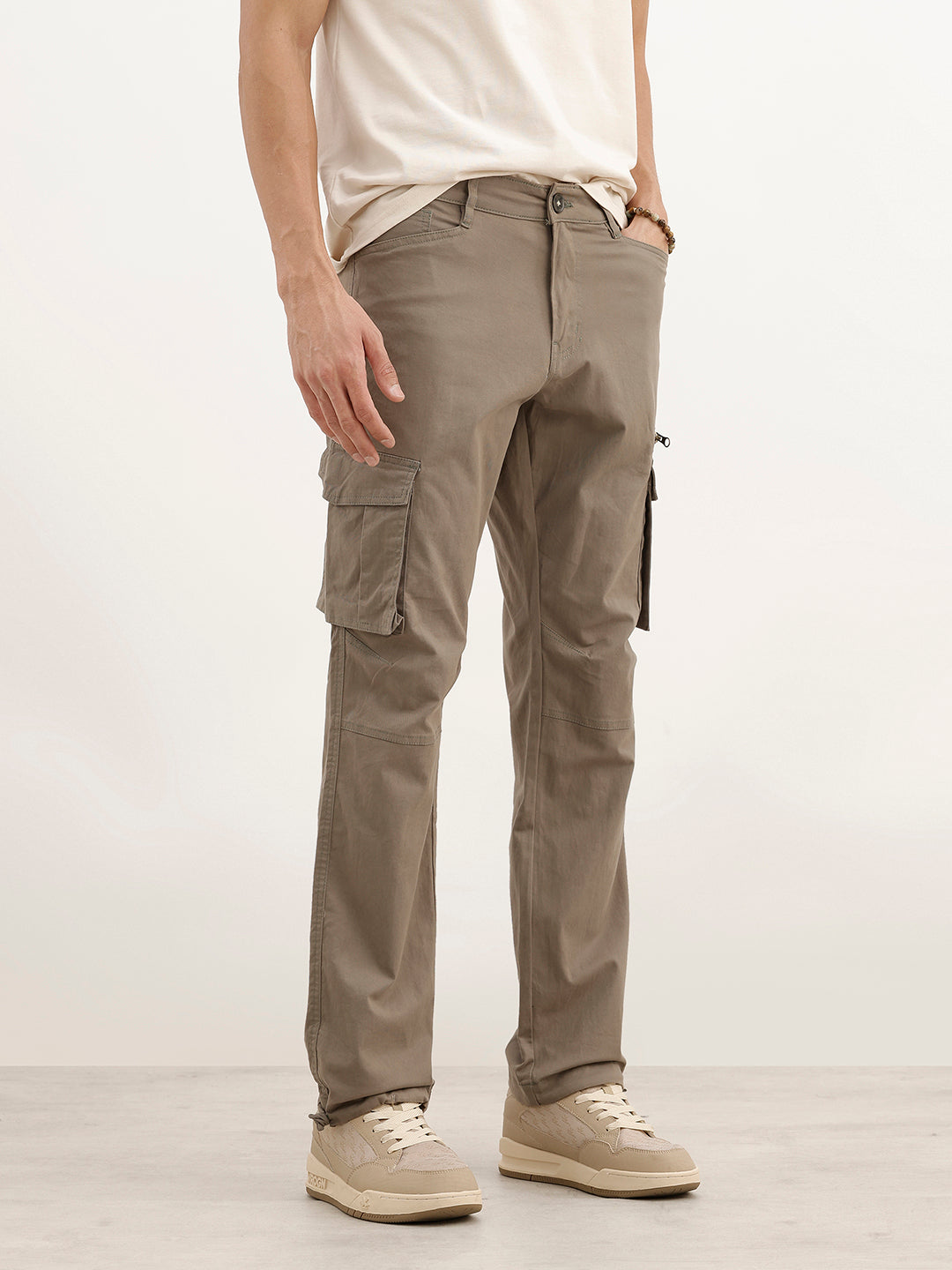 Solid Straight Fit Cargo Trouser | Olive