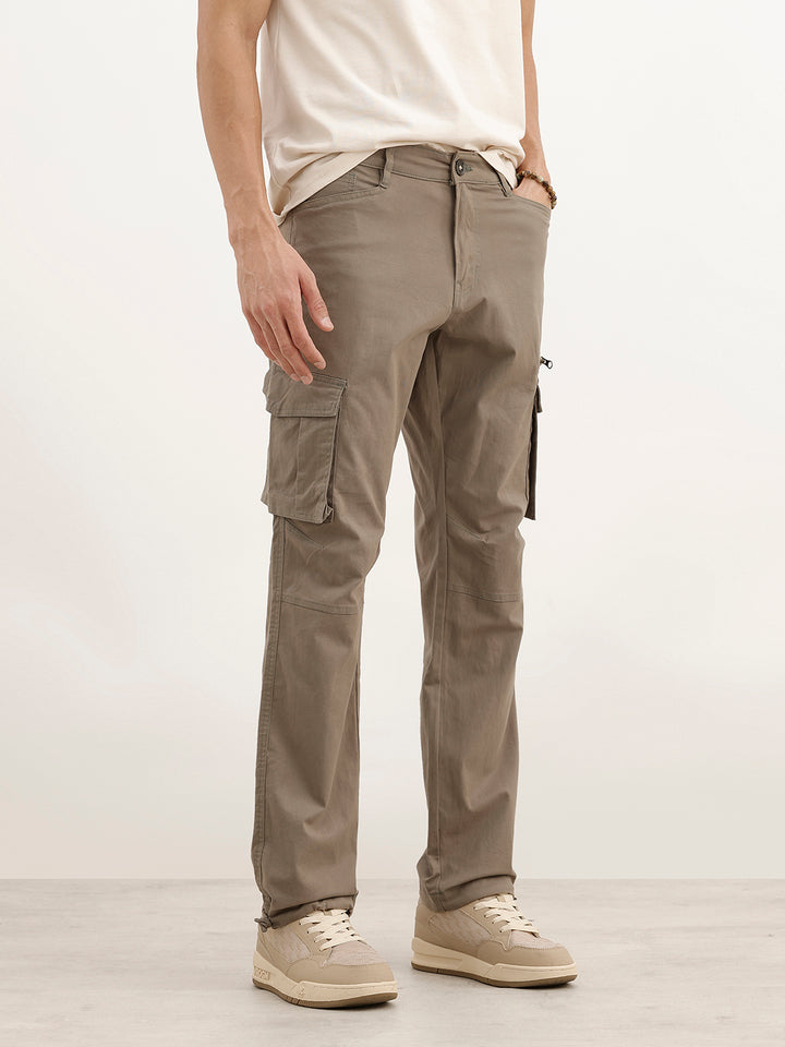 Solid Straight Fit Cargo Trouser | Olive