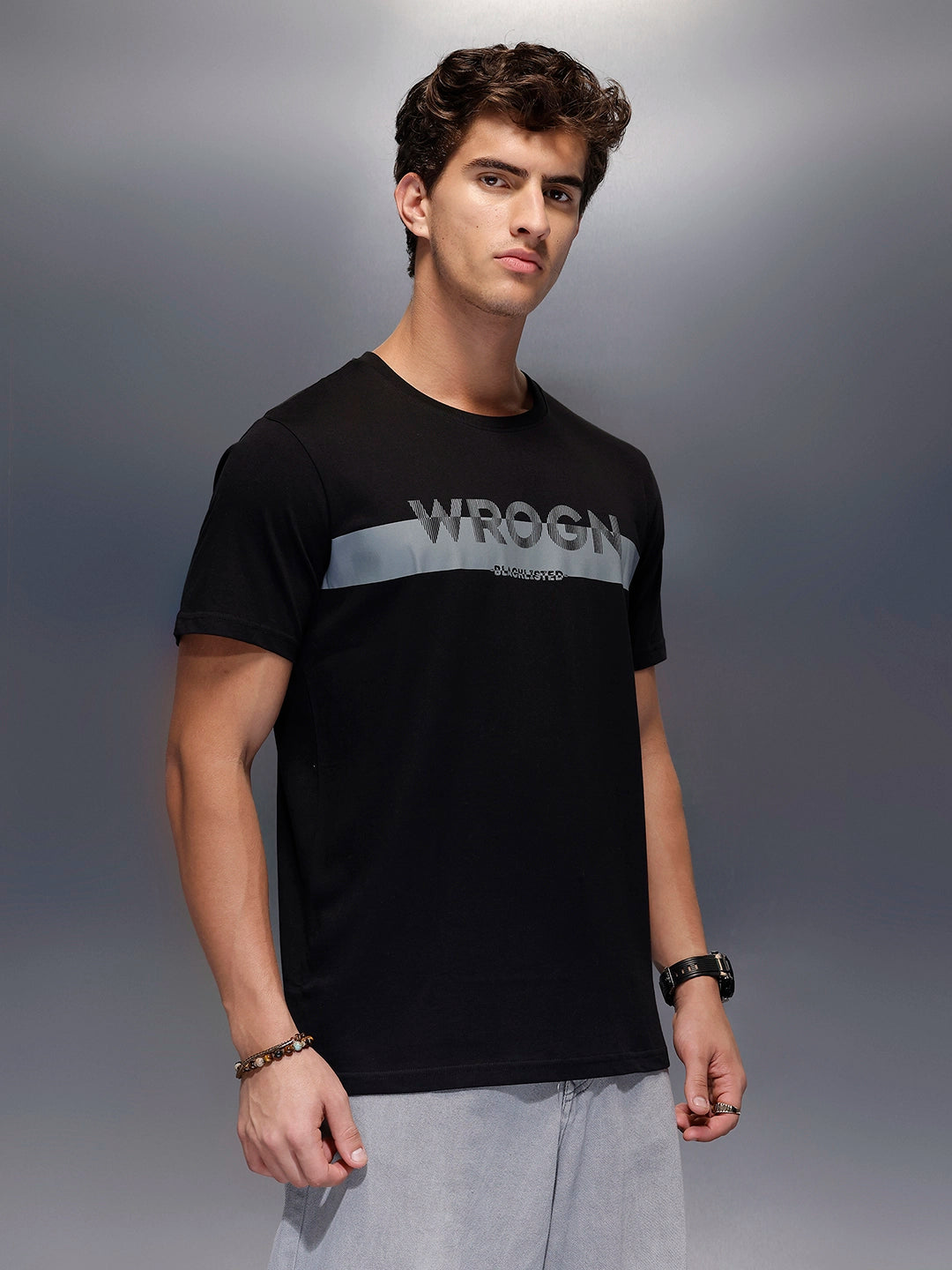 Placement Printed Regular Fit T-Shirt   |  Black