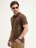Slim Fit Washed Cut & Sew Polo T-Shirt | Brown
