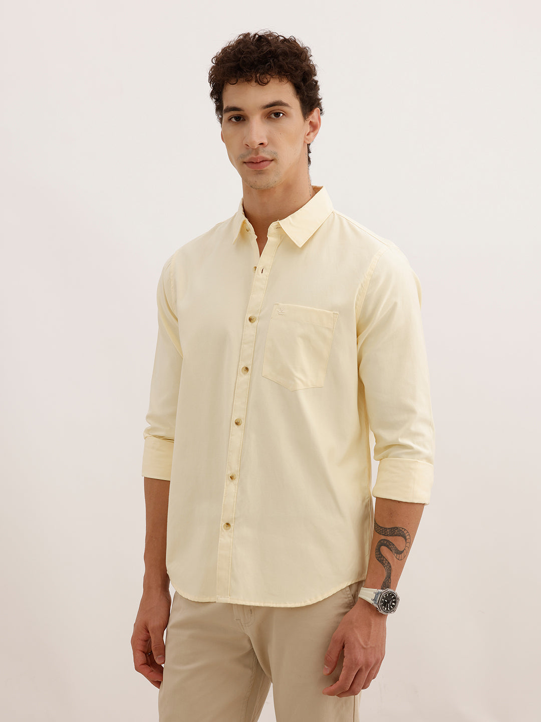 Solid Regular Fit Full Sleeve Shirt | Yellow