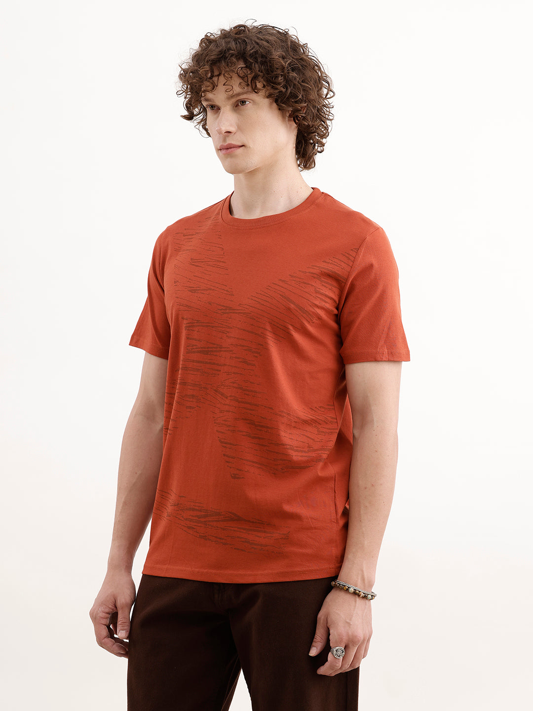 Slim Fit Placement Printed T-Shirt  | Rust