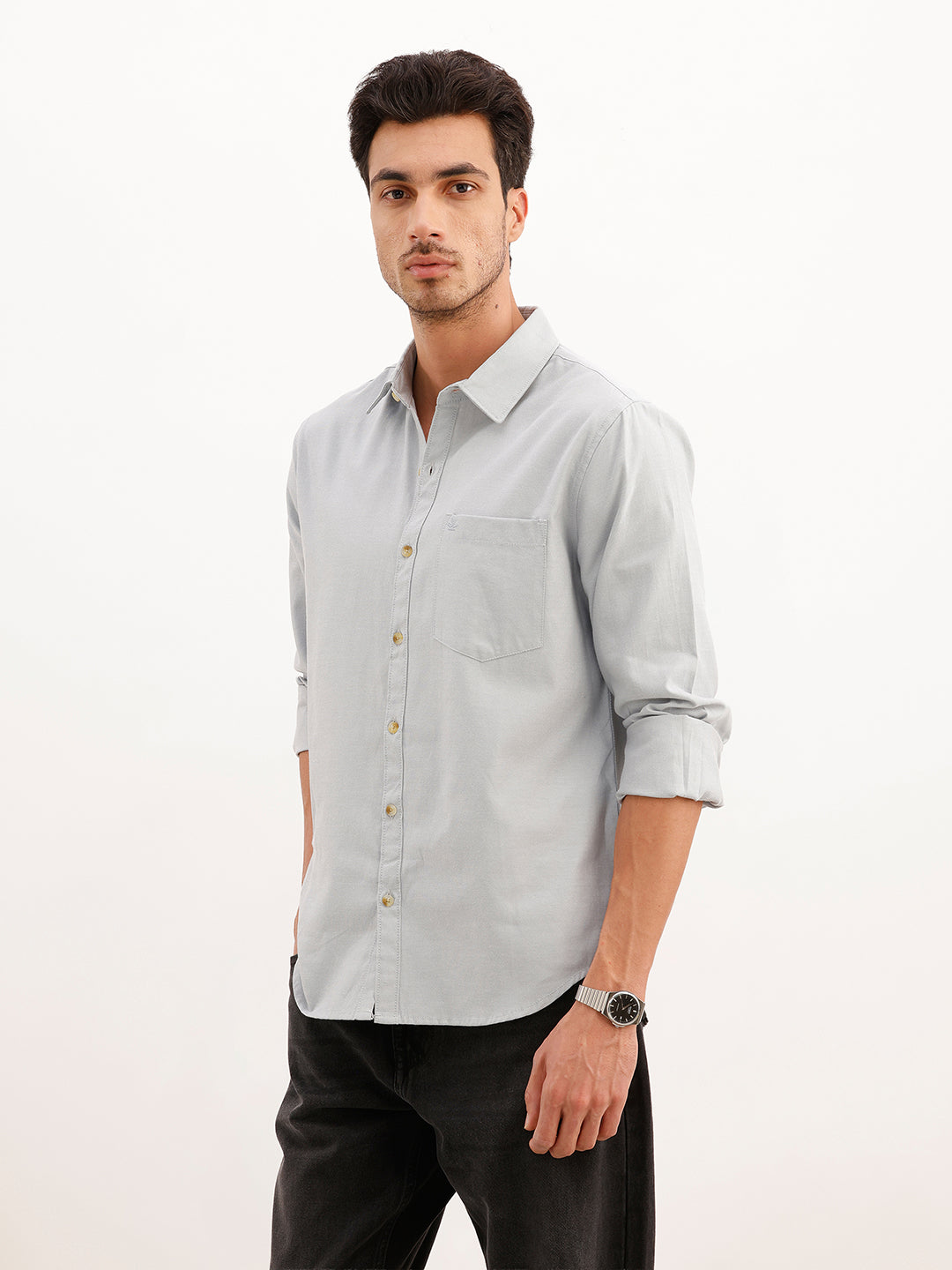 Solid Regular Fit Full Sleeve Shirt | Grey | WWSH9179F