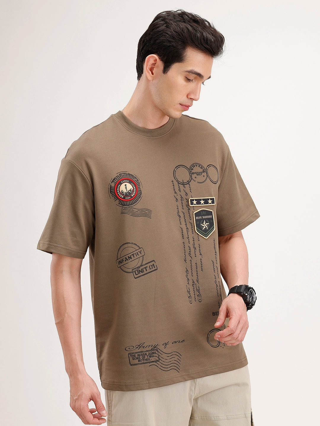 Oversized Placement Printed T-Shirt | Olive