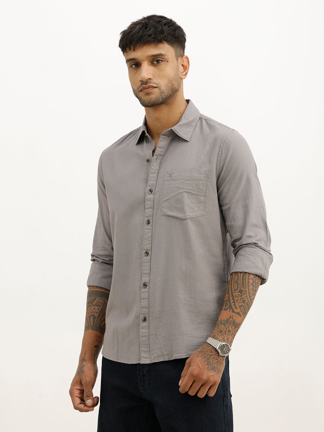 Solid Regular Fit Full Sleeve Shirt | Grey