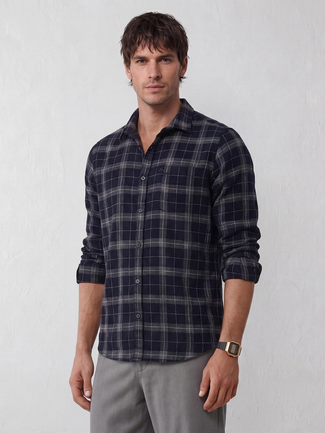 Regular Fit Checkered Shirt | Navy Blue