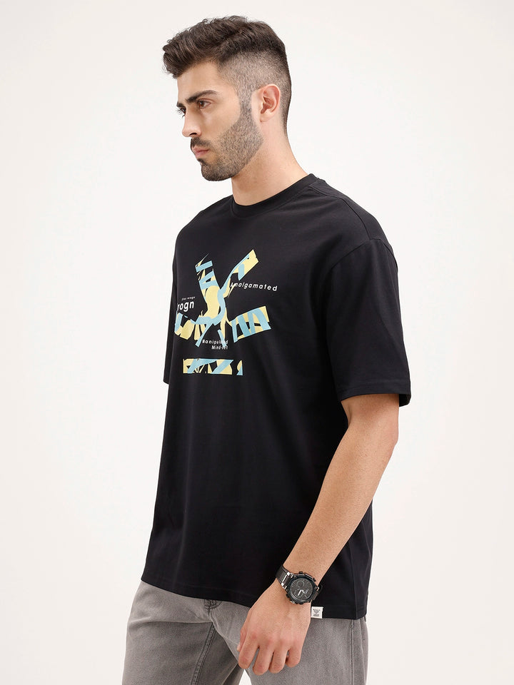 Oversized Fit Placement Printed T-Shirt | Black