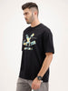Oversized Fit Placement Printed T-Shirt | Black
