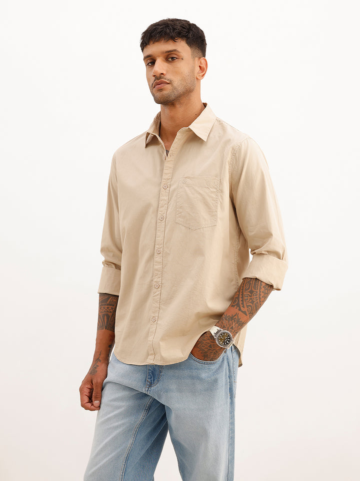 Solid Slim Fit Full Sleeve Shirt | Beige