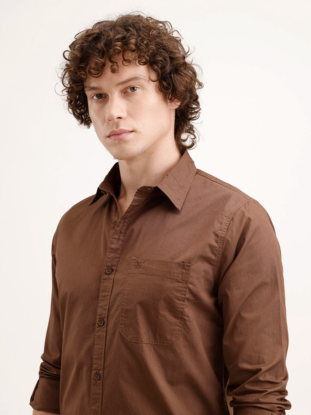 Solid Regular Fit 100% Cotton Shirt | Brown