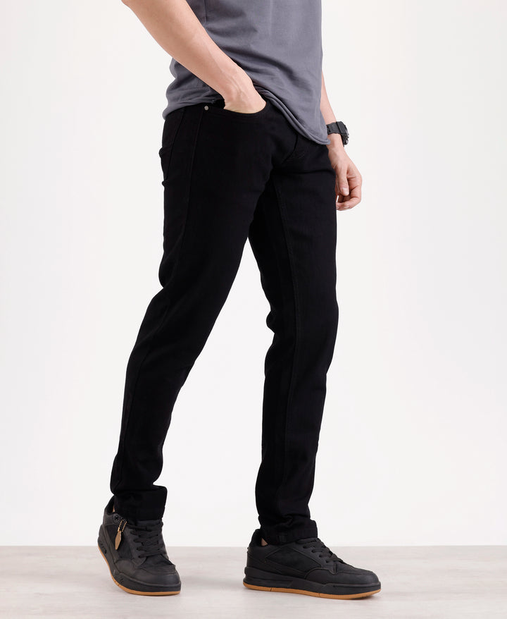 Solid Slim Tapered Denim Jeans  | Black