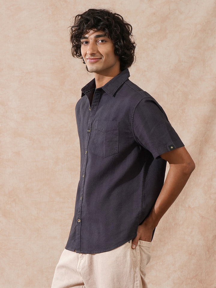 Waffle Textured Comfort Fit Shirt | Dark Grey