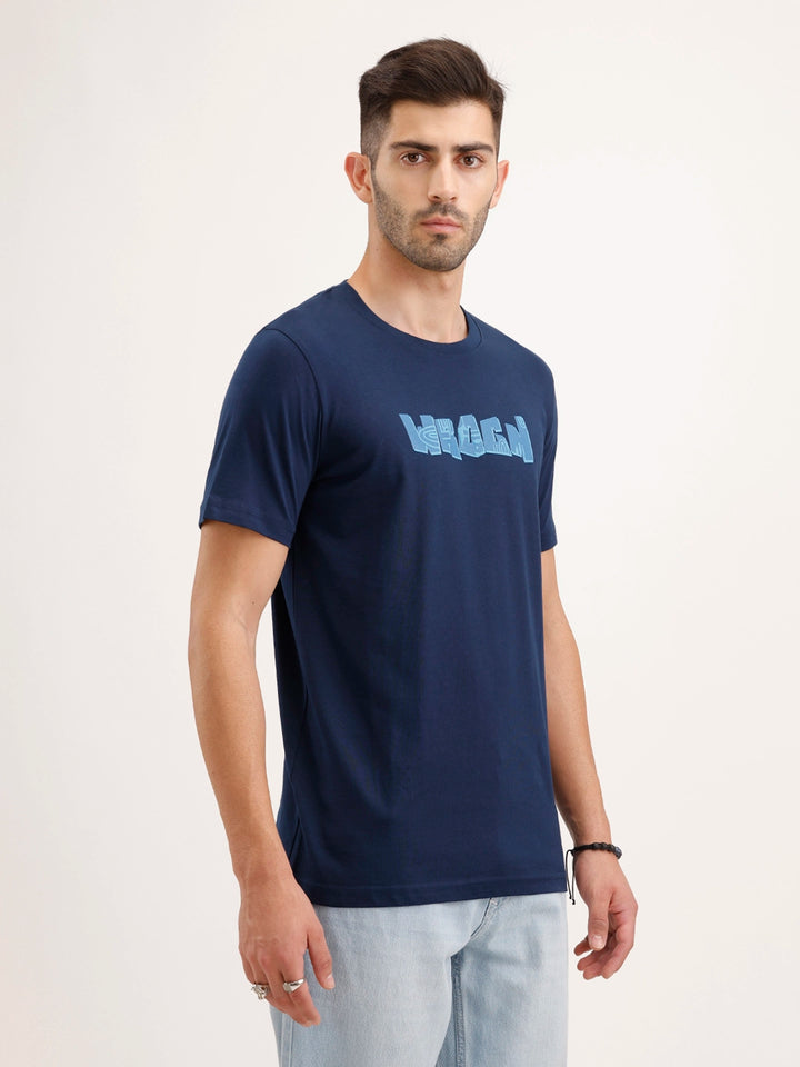 Slim Fit Puffer Printed T-Shirt | Navy Blue