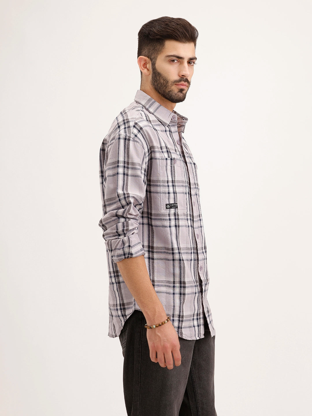 Textured Oversized Fit Double Pocket Shirt | Purple