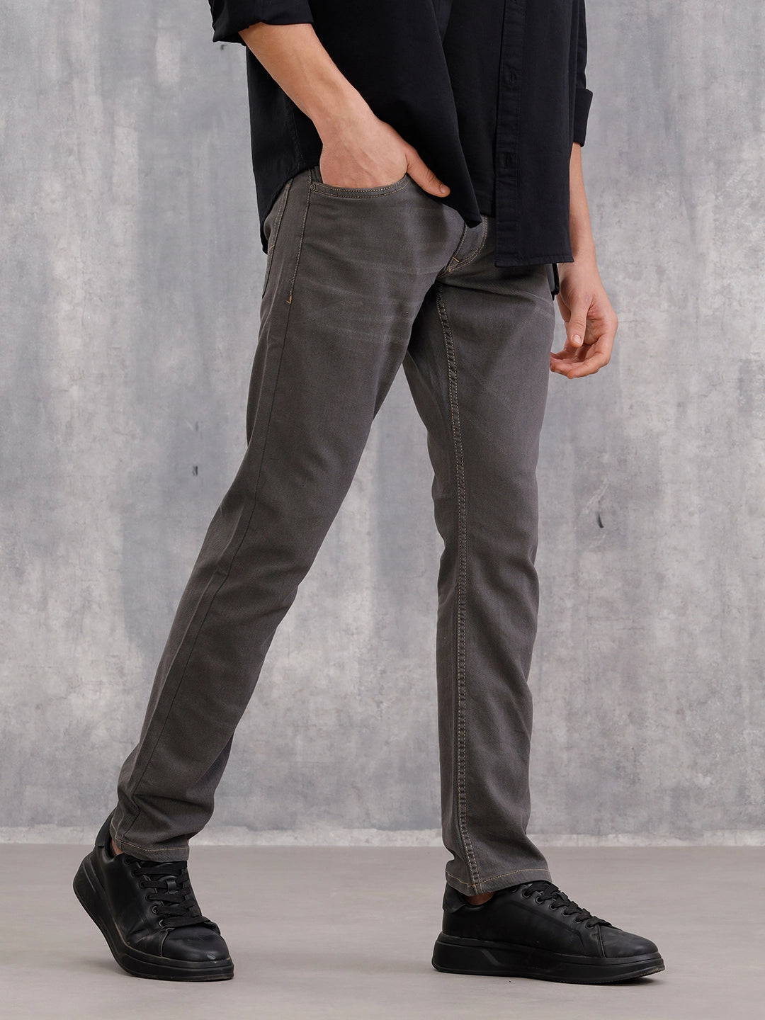 Mid Washed Straight Fit Cotton Stretch Jeans I Mid Grey