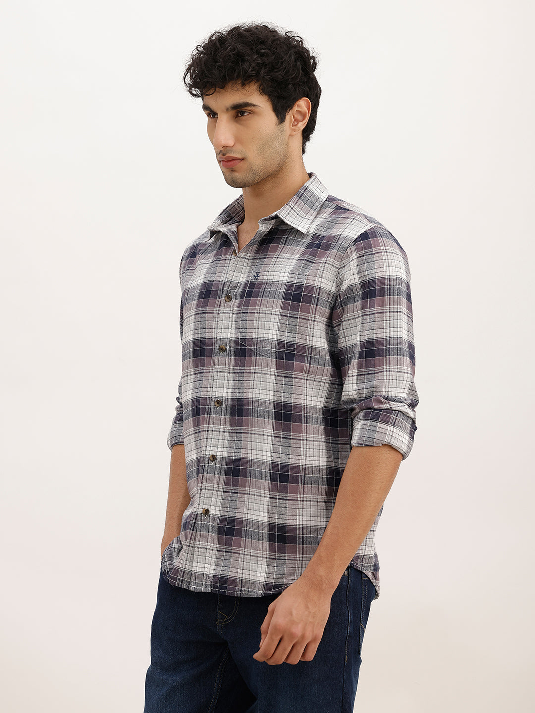 Slim Fit Checkered Full Sleeve Shirt | Blue