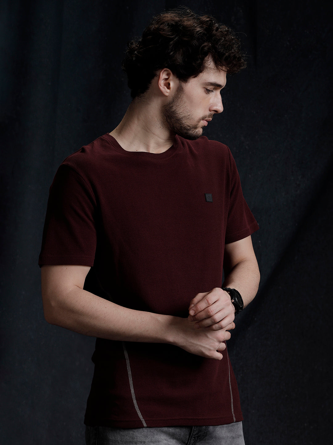 Solid Stitch Casual T-Shirt
