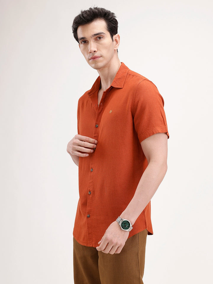 Slim Fit Linen Blend Shirt | Rust
