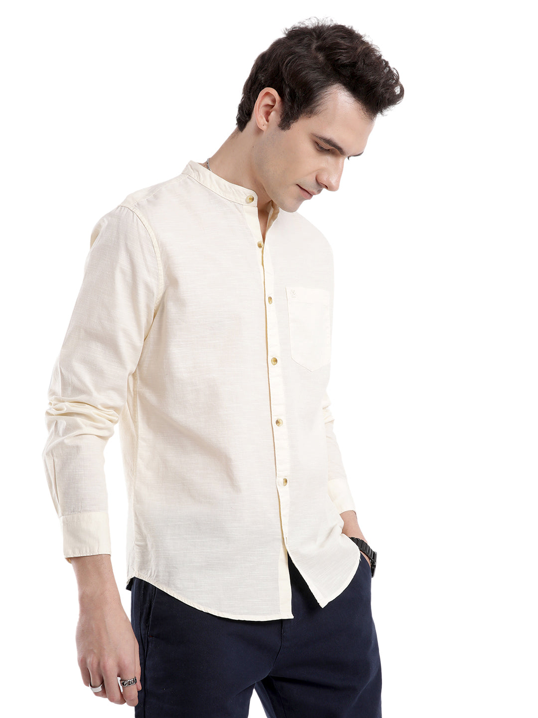 Light Beige Mandarin Collar Shirt