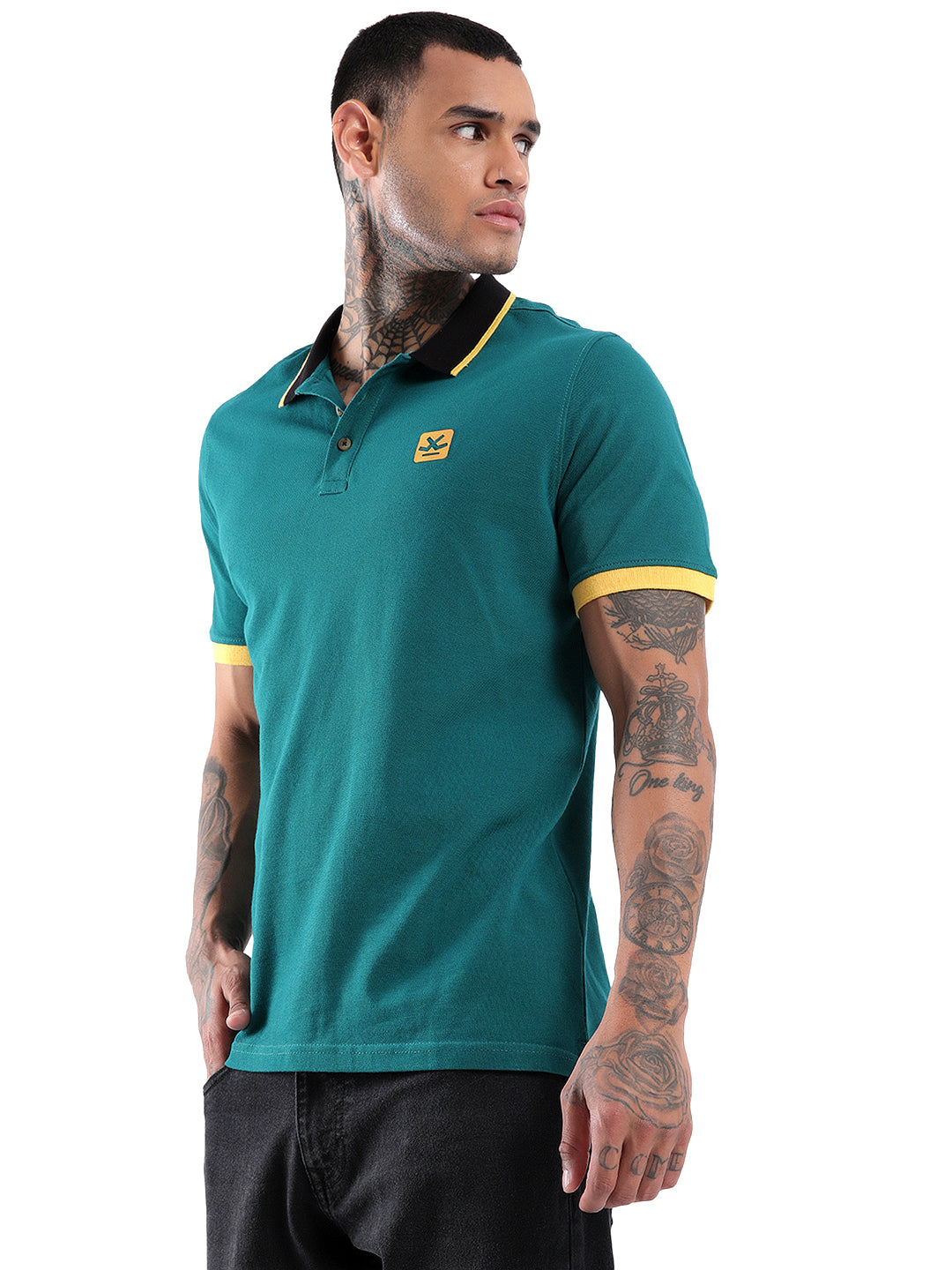 Solid Teal Tipped Collar Polo