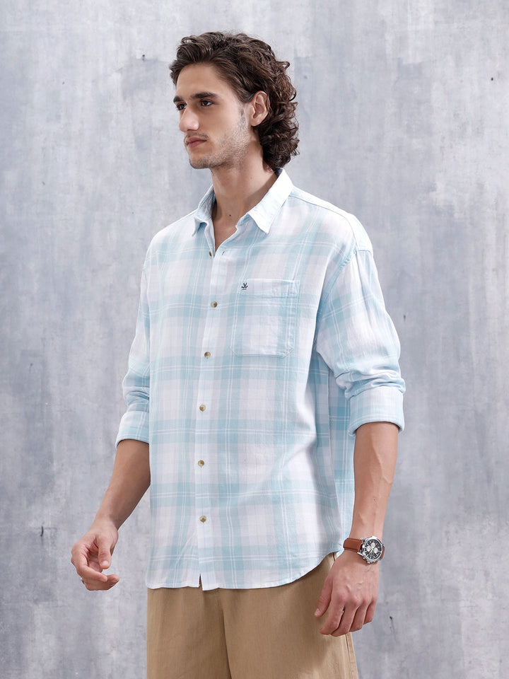 Men’S Boxy Fit Checkered Pattern Shirt | White