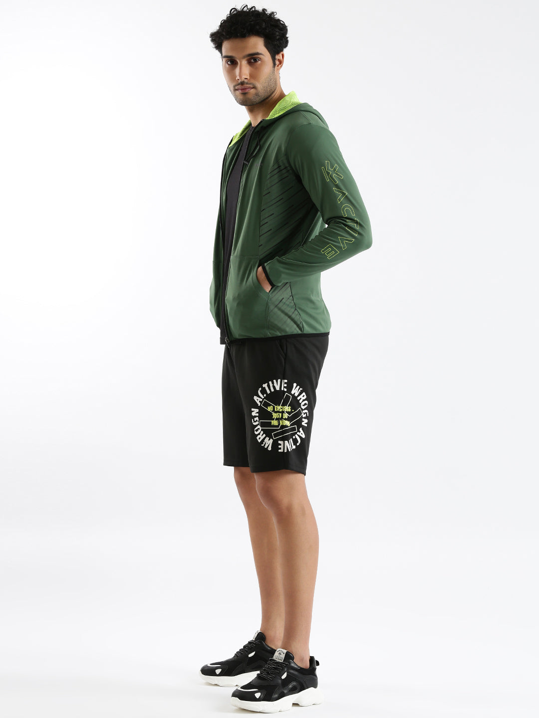 Green Slim Fit Hoodie With Mesh Lining