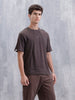 Men Solid Comfort Fit Tshirt With Pipping Detail | Dark Brown