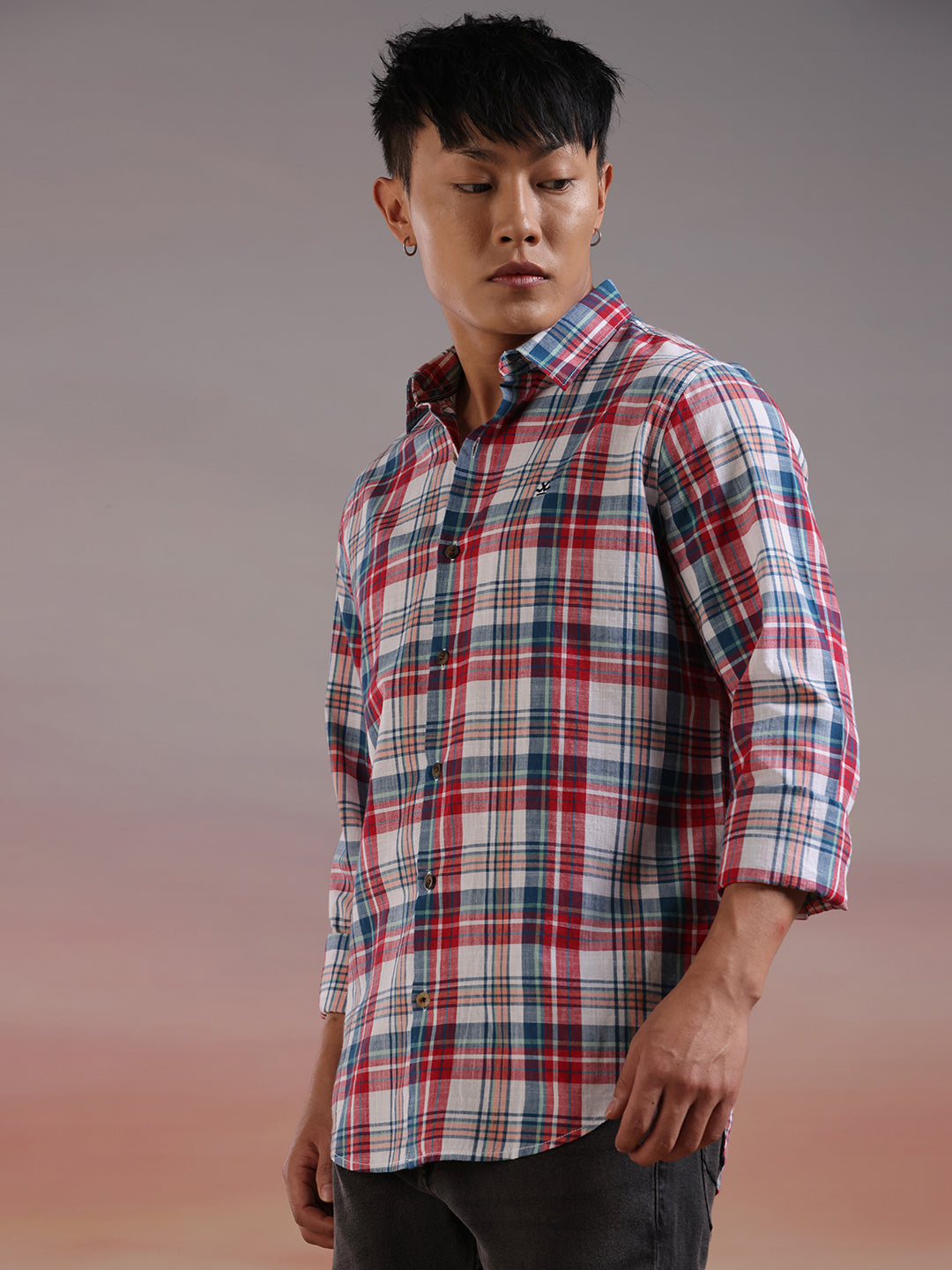 Checked Grids Casual Red Shirt