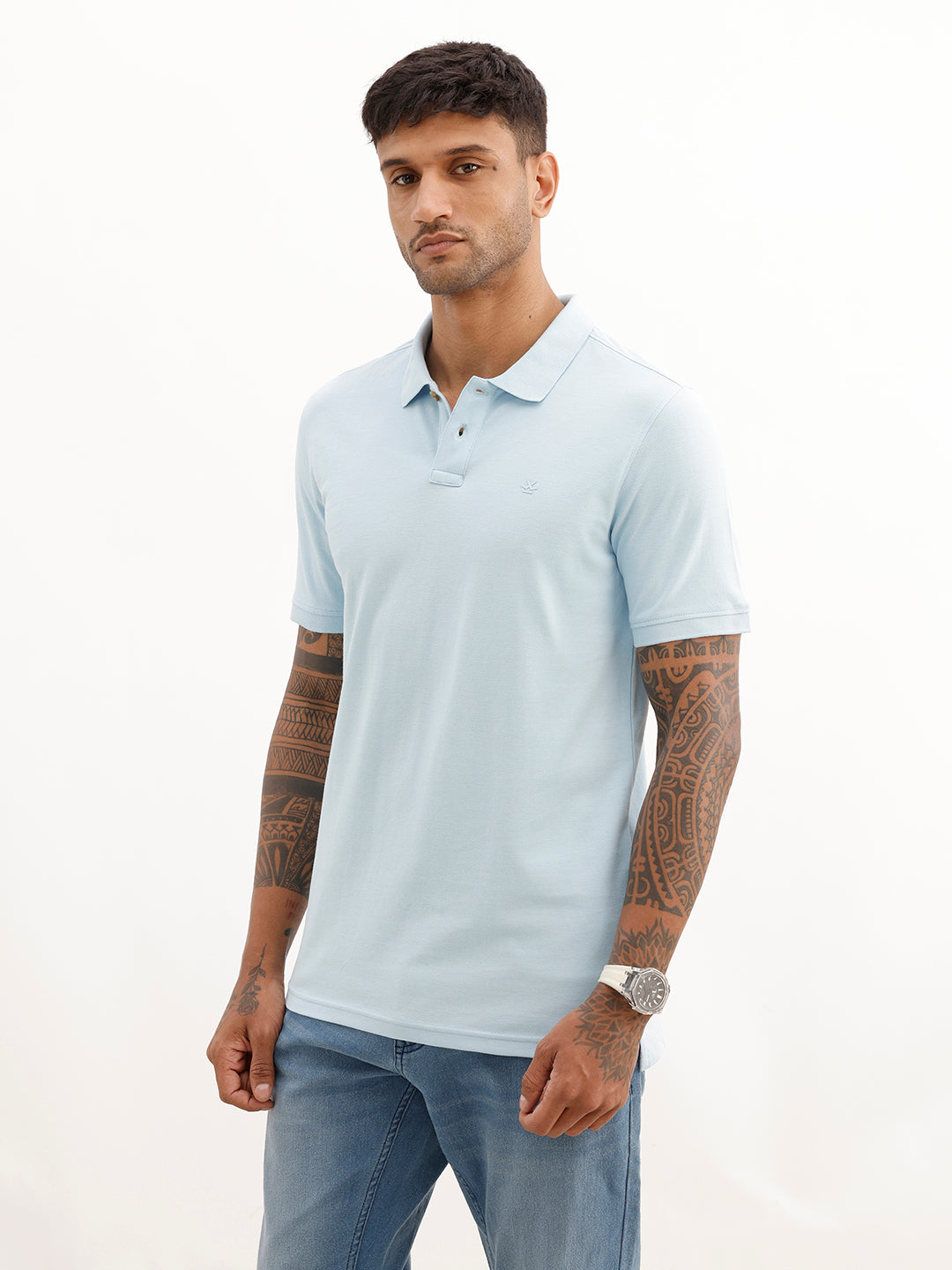 Solid Slim Fit Polo T-Shirt | Light Blue