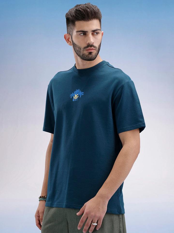 Oversized Fit Puffer Back Printed T-Shirt | Teal