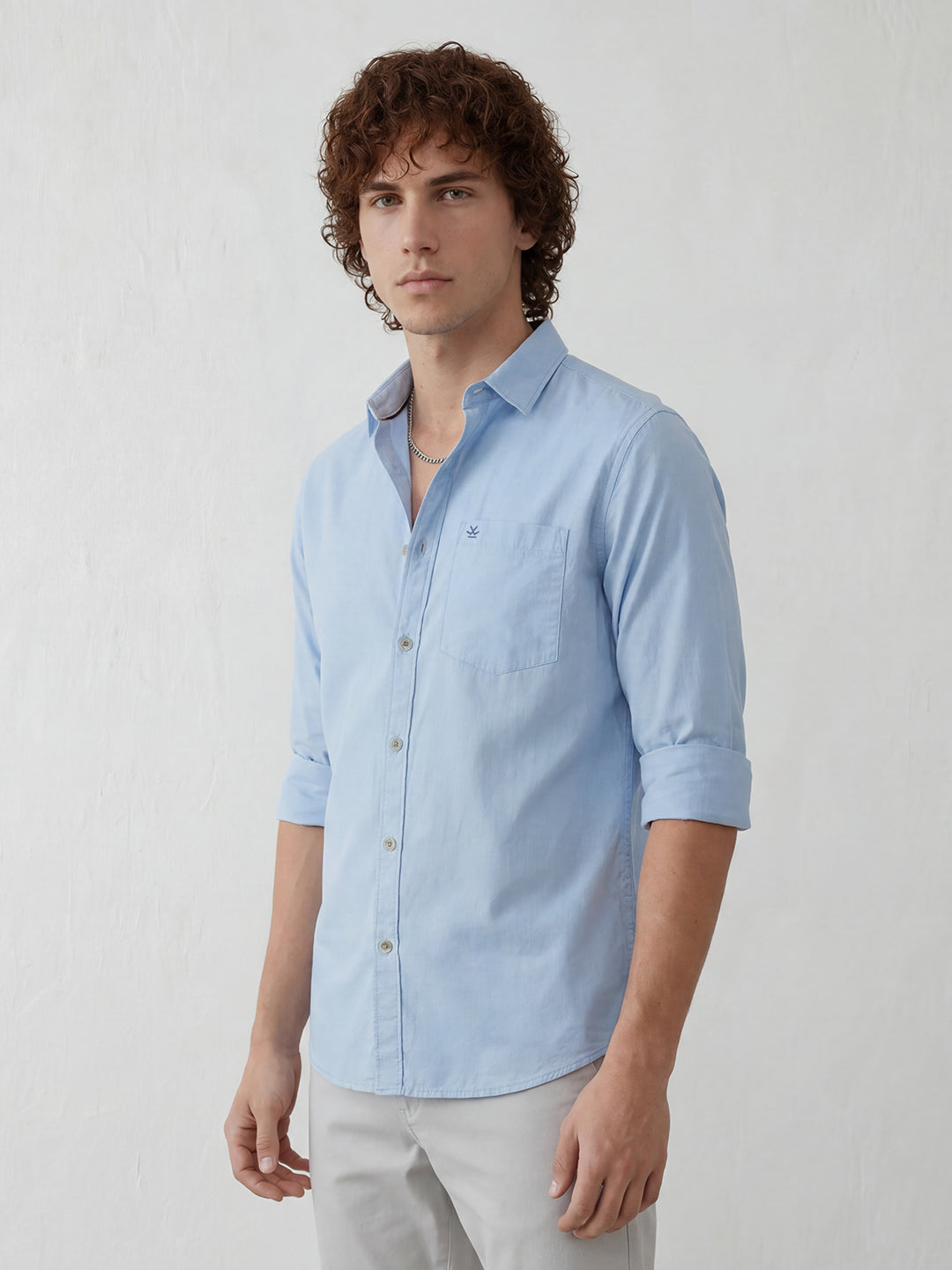 Solid Regular Fit Full Sleeve Shirt | Light Blue