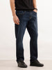 Relaxed Fit Faded Denim Jeans  | Dark Blue