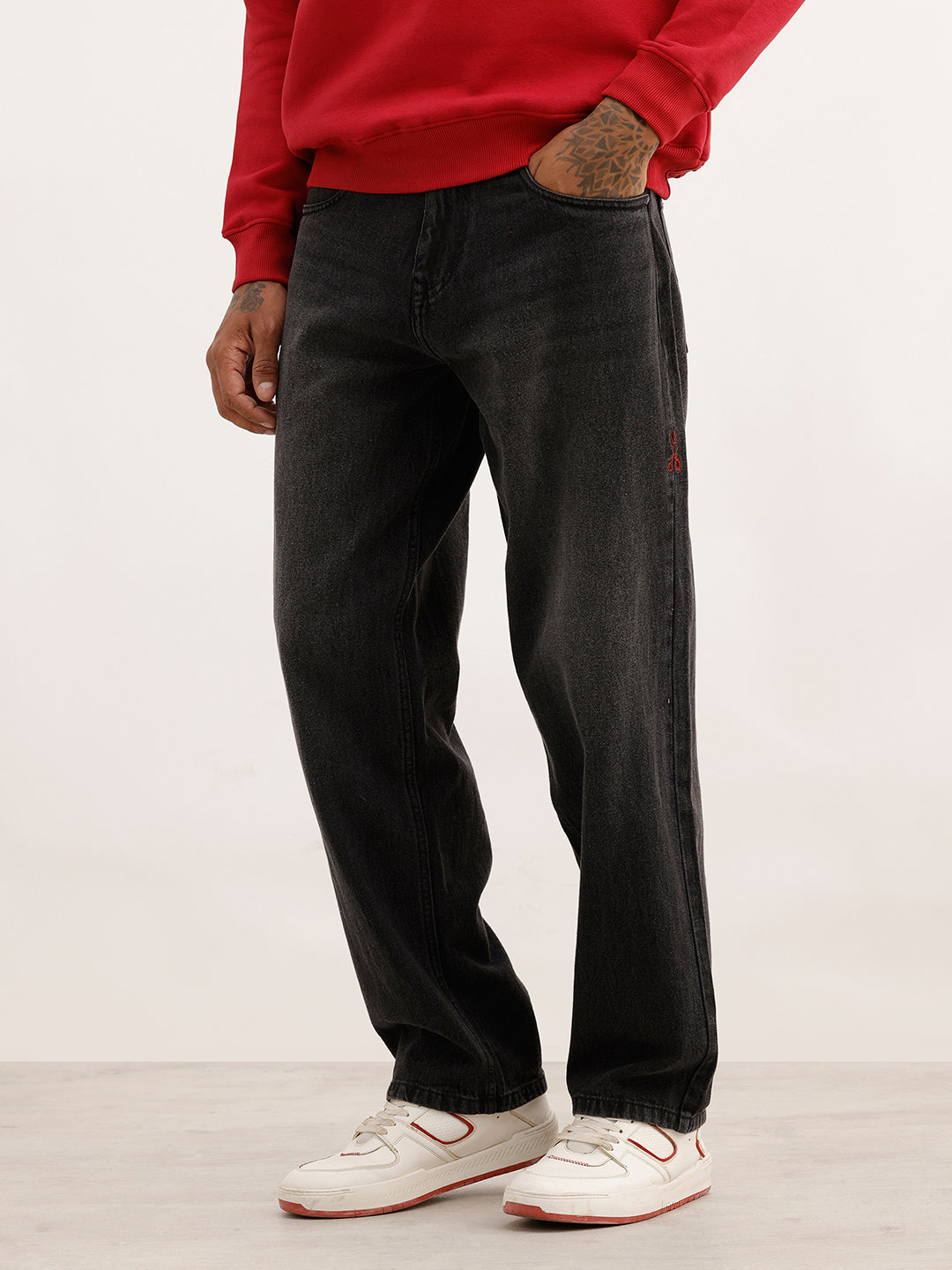 Faded Loose Fit Denim Cargo | Black