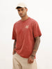 Oversized Washed Back Printed T-Shirt | Red
