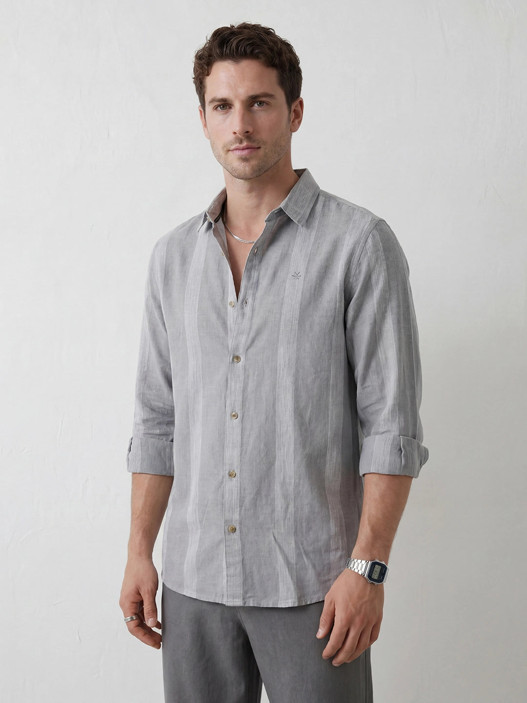Comfort Fit Striped Shirt | Grey