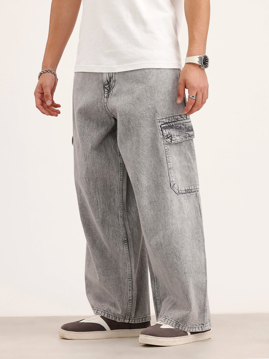 Baggy Cargo Fit Denim Jeans | Grey
