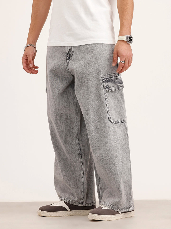 Baggy Cargo Fit Denim Jeans | Grey