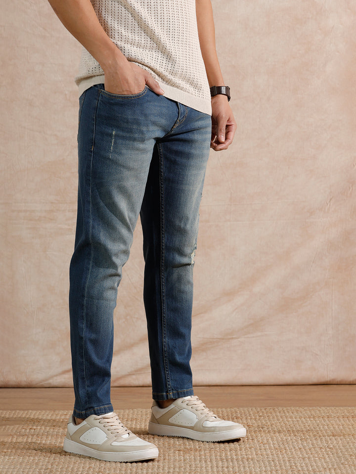 Solid Heavy Fade Skinny Crop Jeans | Blue