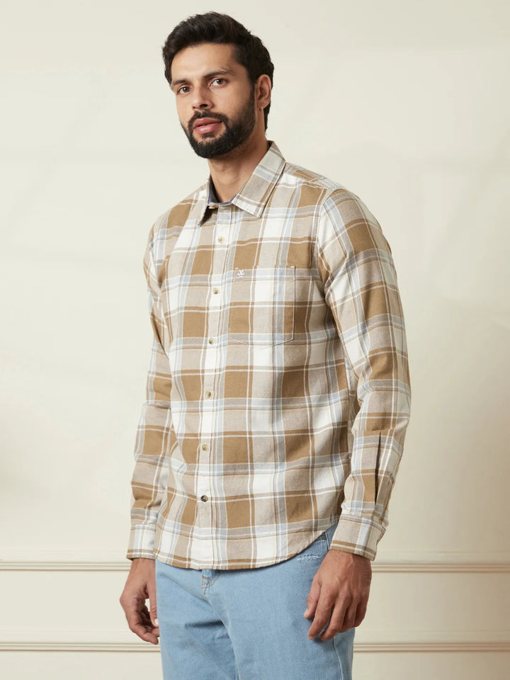 Tonal Checked Slim Fit Shirt | Brown