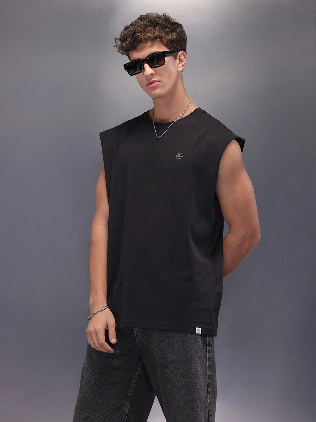 Sleeve Less Oversized T-Shirt | Black