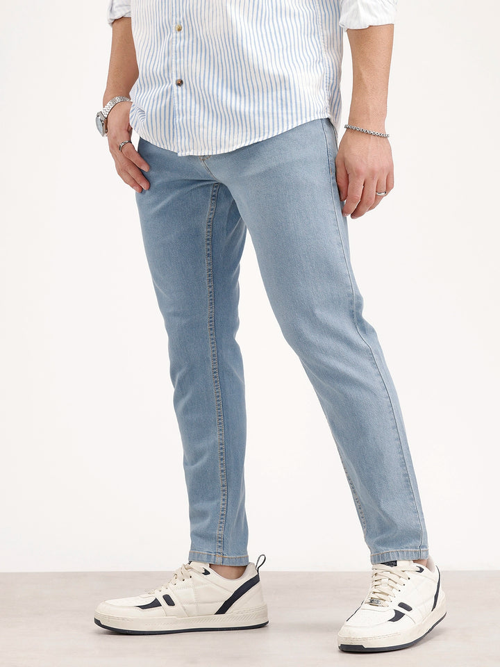 Solid Skinny Crop Denim Jeans | Light Blue