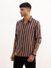 Slim Fit Striped Full Sleeve Shirt | Brown