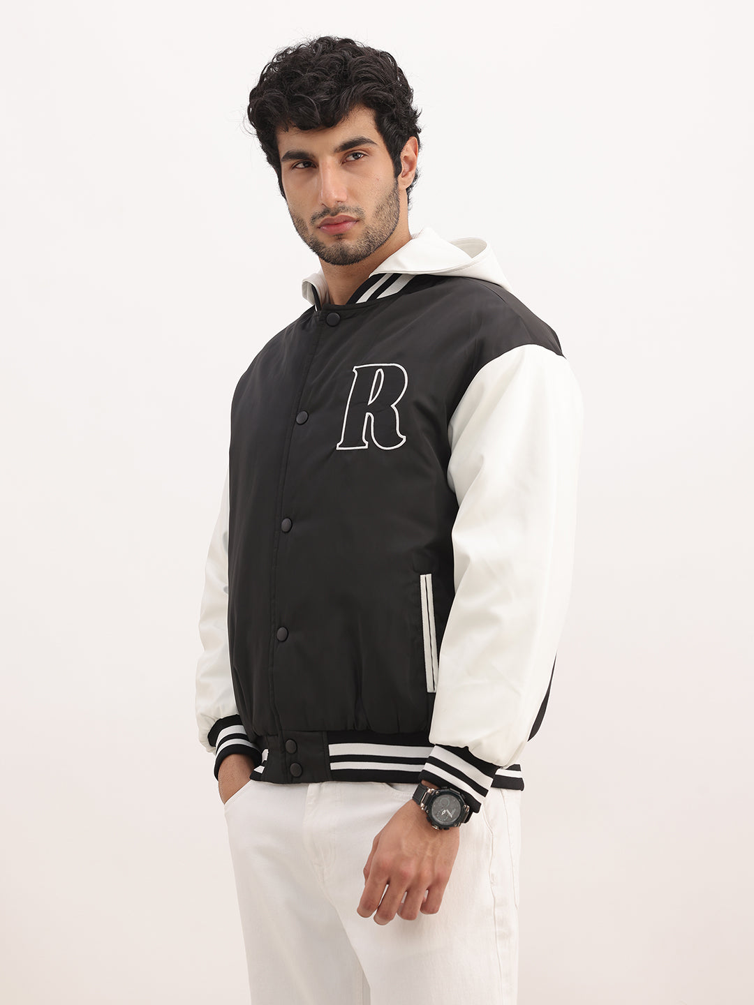 Classic Relaxed Fit Hooded Bomber Jacket | Black