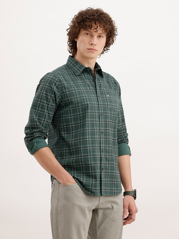 Slim Fit Checkered Shirt  | Dark Green