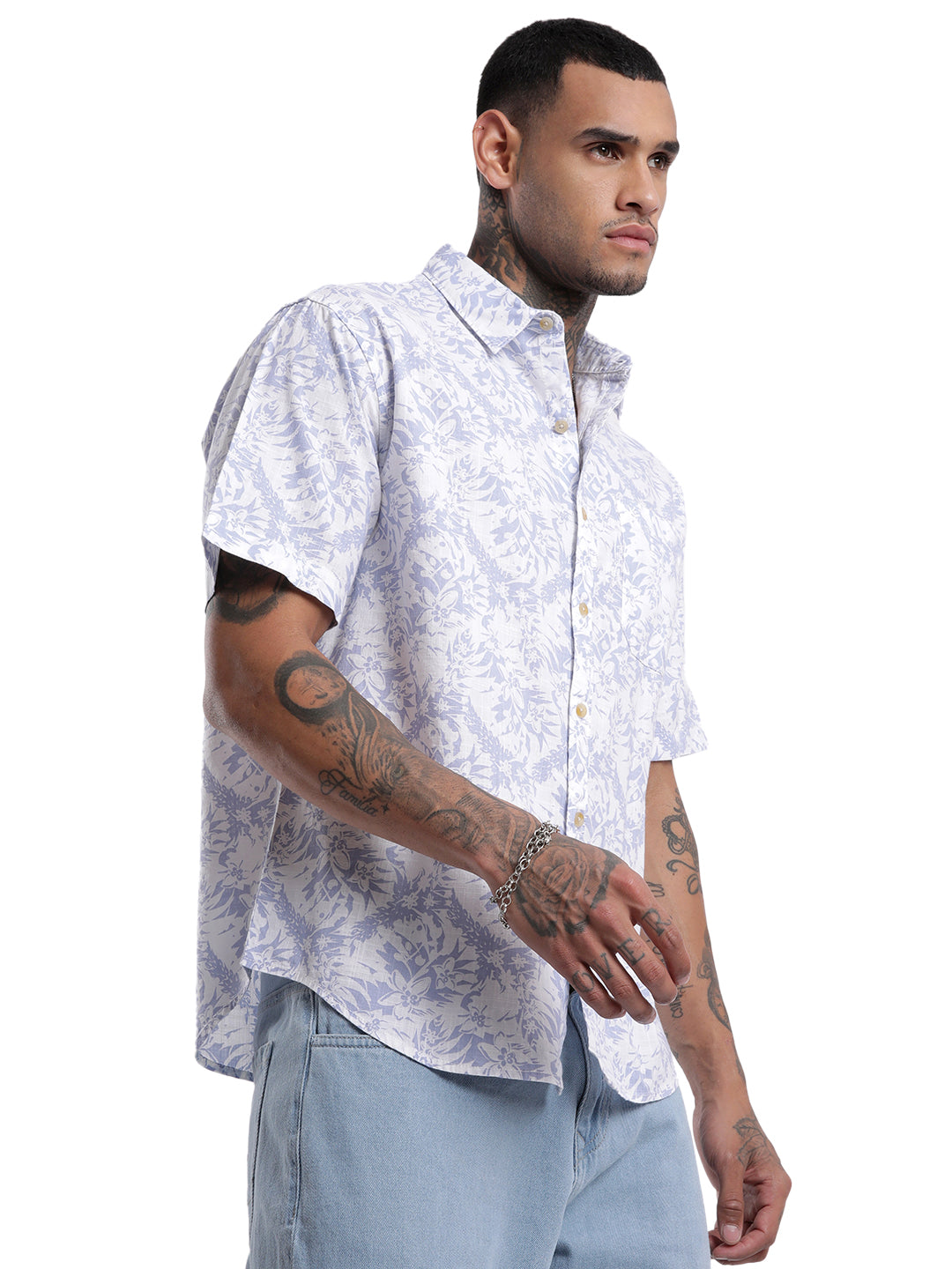 Abstract White Floral Print Shirt