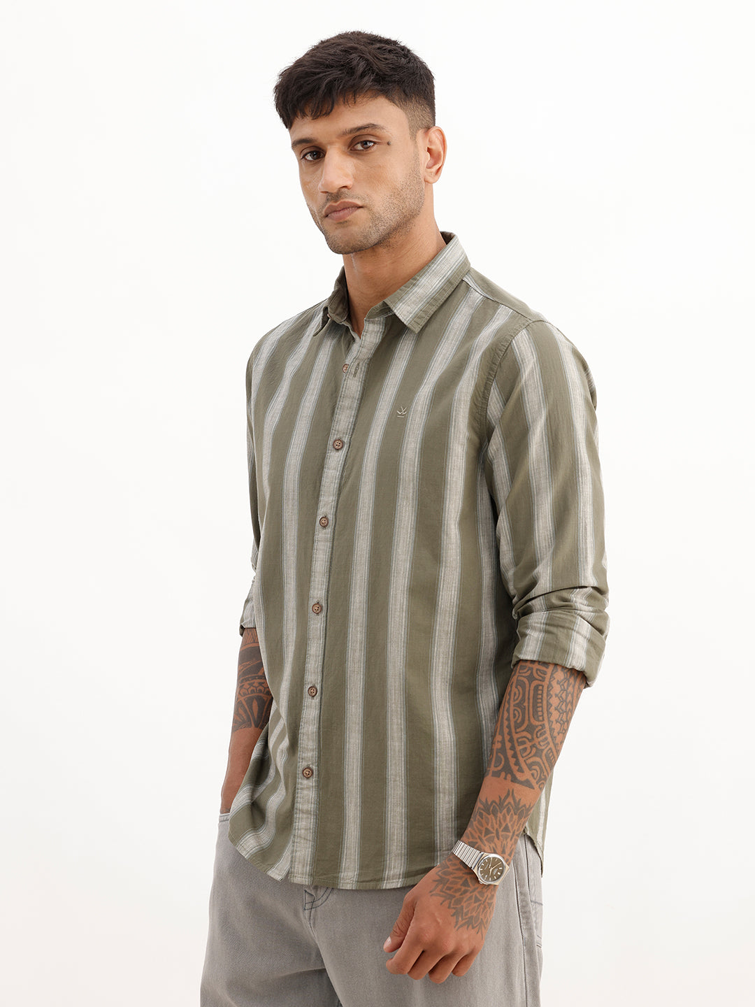 Classic Slim Fit Checkered Shirt | Olive